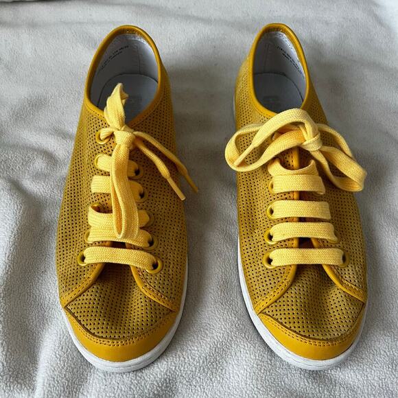 Camper Uno Perforated Suede Lace Up Sneaker Marigold Yellow Size 37/ 7 - Picture 2 of 7